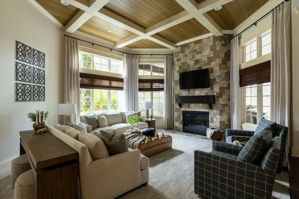 Interior design project with layered textiles, curated art and warm neutral furnishings